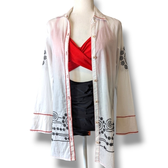 Tommy Bahama Retro Boho Cowgirl 100% Cotton Button Up Embroidered Beach Coverup - Picture 3 of 9